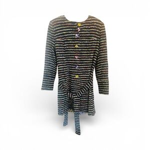 Cabi Womans Navy Headline Topper Multi Stripe Flower Accent Tweed Coat Size 8
